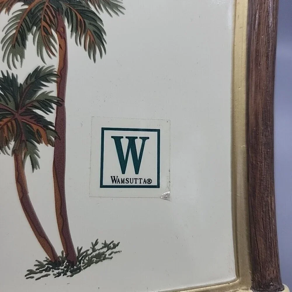 Wamsutta Palm Tree Tissue Box Cover Holder Ivory Gold Green Tropical